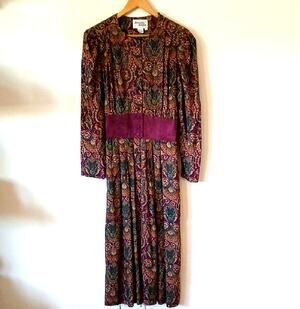 Vintage Amanda Adams Purple Paisley Print Dress With Pockets